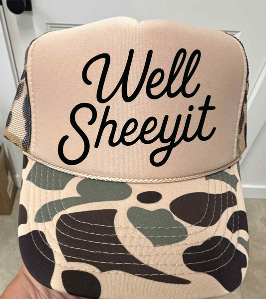 Well Sheeyit Duck Camo and Tan Unisex Foam Trucker Hat